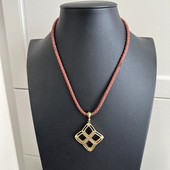 2 Designer Gold Tone Statement Long Pendant Necklaces - Picture 4 of 8